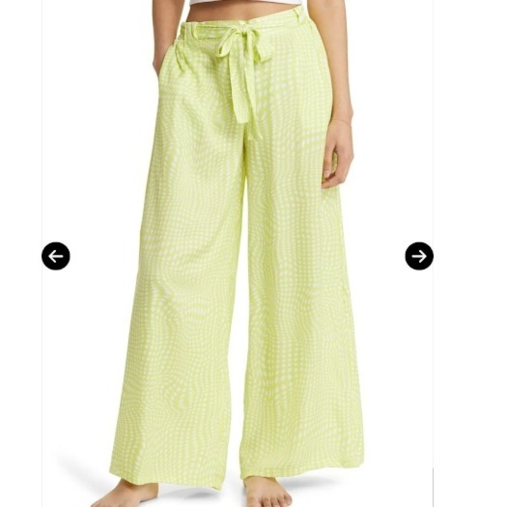 Open Edit Wide Leg Lounge Pants High Waist Tie Belt Comfy Yellow Size XS New